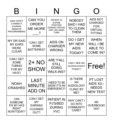 Audiology Bingo Card