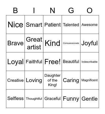Attributes of you Bingo Card