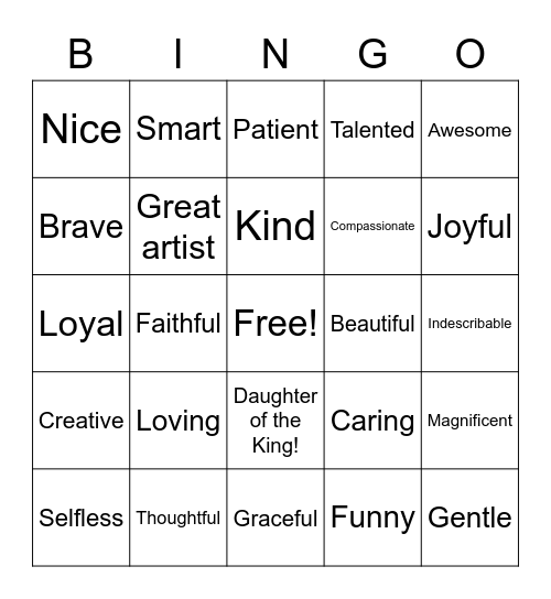 Attributes of you Bingo Card
