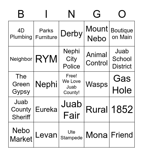 Juab County Bingo Card