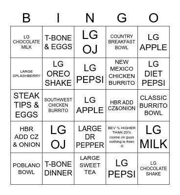 IHOP PRATTVILLE BINGO Card