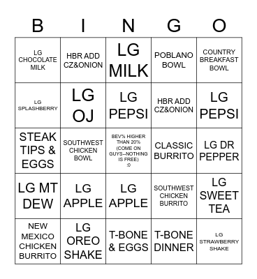 IHOP PRATTVILLE BINGO Card