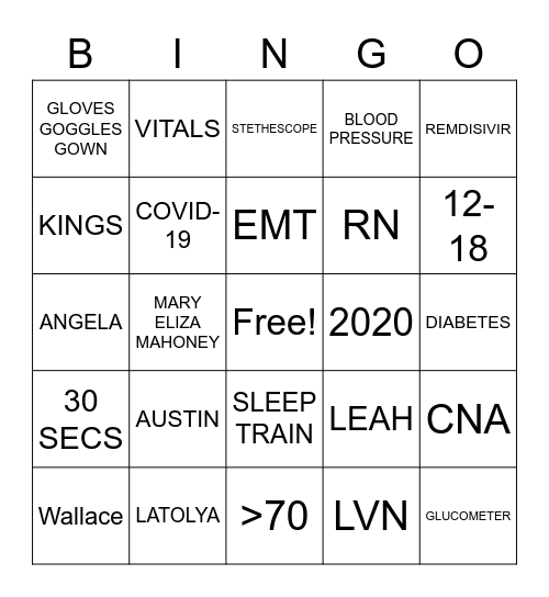 NIGHT SHIFT BINGO Card