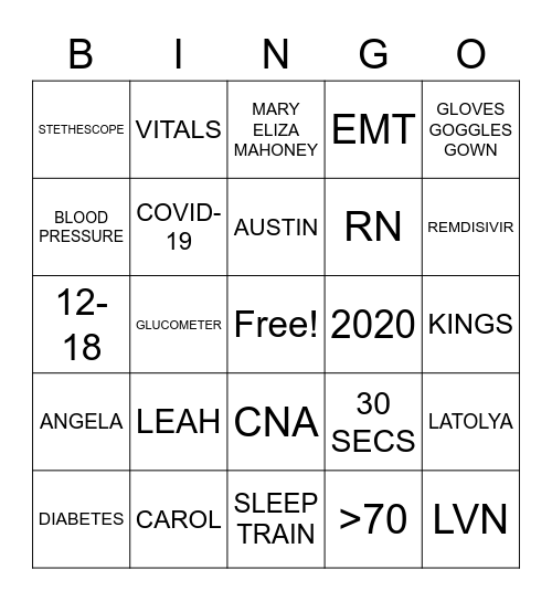 NIGHT SHIFT BINGO Card