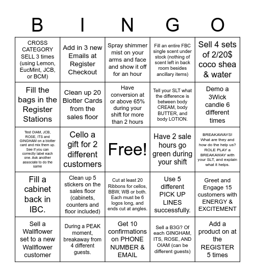 Bath & Body Works Bingo! Bingo Card