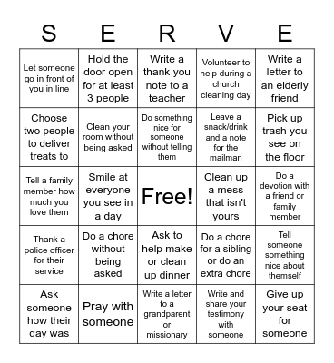 Service Bingo Card