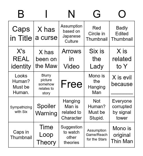 Shitty lnii Theory Videos Bingo Card