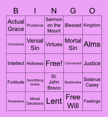 Being Holy and Good Bingo Card