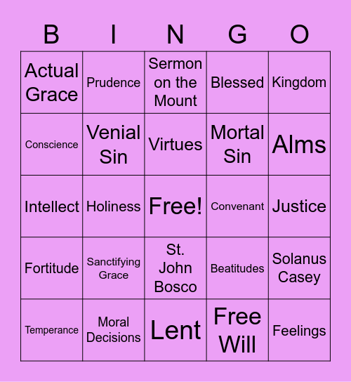 Being Holy and Good Bingo Card