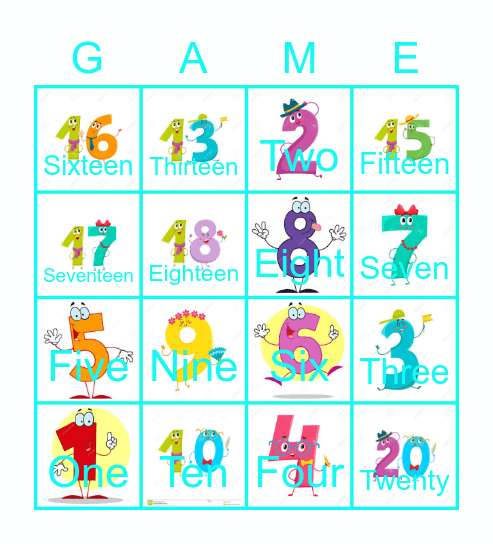 Numbers from 1 to 15 Bingo Card