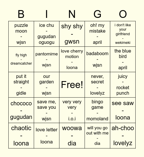 @binieclown Bingo Card