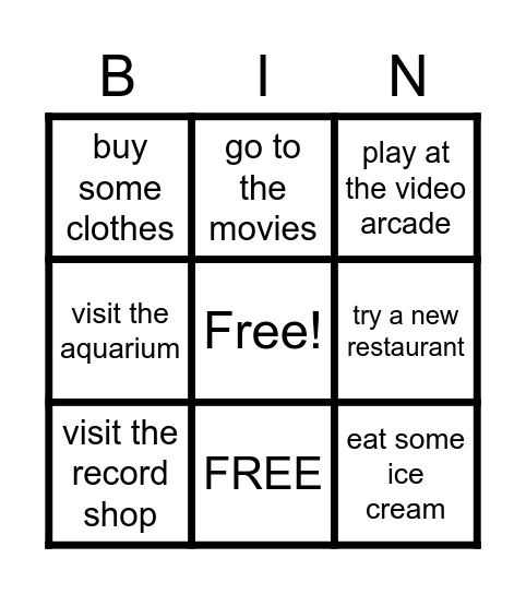 At the mall Bingo Card