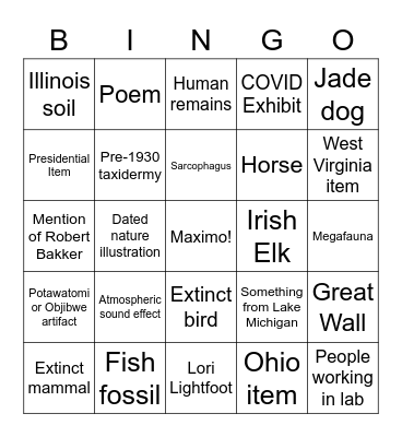 Field Musuem Bingo Card