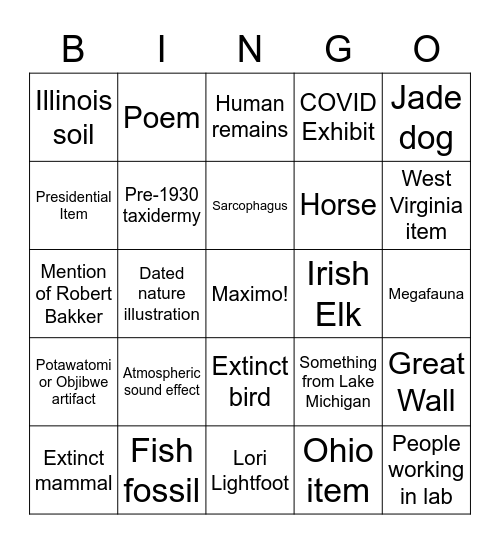 Field Musuem Bingo Card