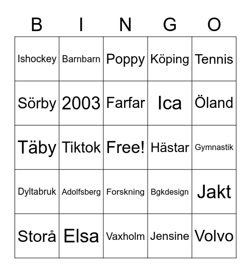 Släktbingo Card