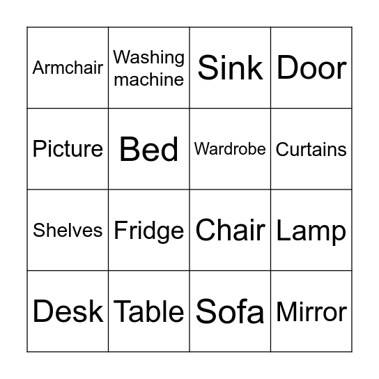 Furniture Bingo Card