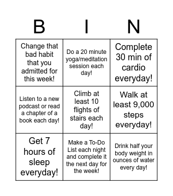 Wellness Bingo Card