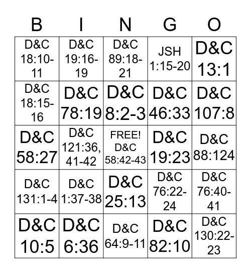 Scripture Mastery Bingo Card