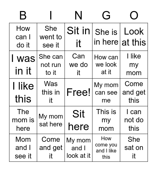 Sight Word Bingo II Bingo Card