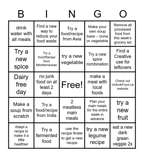 Food For Thought Bingo Card