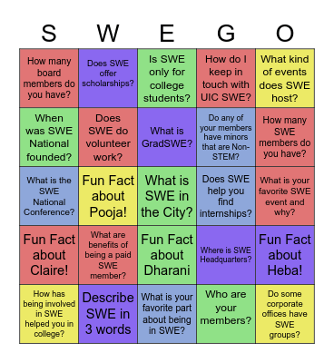 SWE Bingo Card