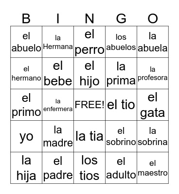 La familia  Bingo Card