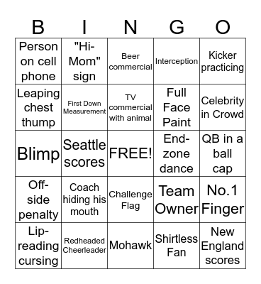 SUPER BOWL BINGO Card