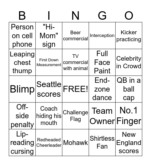 SUPER BOWL BINGO Card