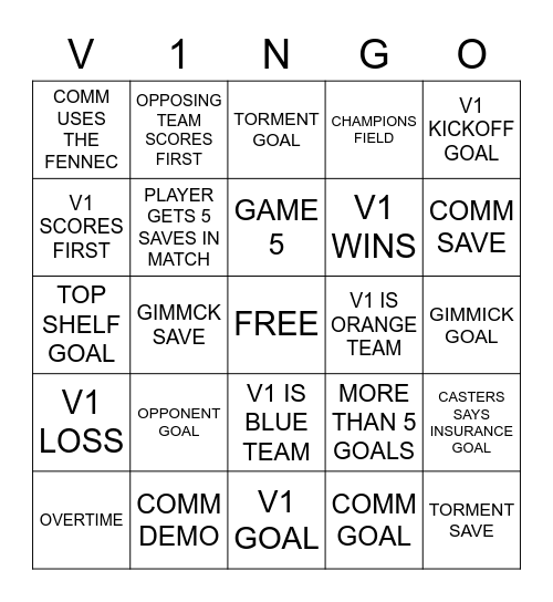 V1NGO Bingo Card