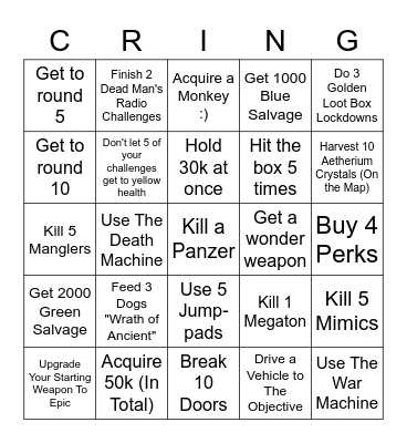 Cod Zombies Bing (Outbreak) Bingo Card
