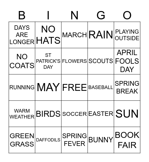 SPRING  Bingo Card