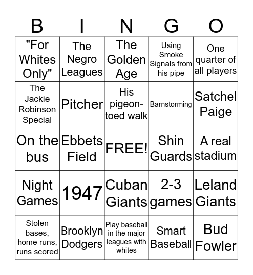 Jackie Robinson Bingo Card