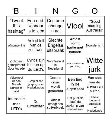 Songfestival Bingo Card