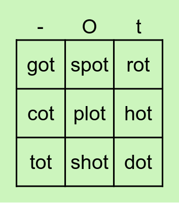 -Ot Family Bingo Card