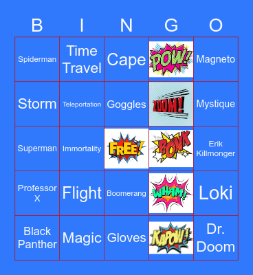 SUPERHEROES Bingo Card