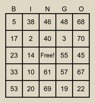 LUCAS FAMILY BINGO Card