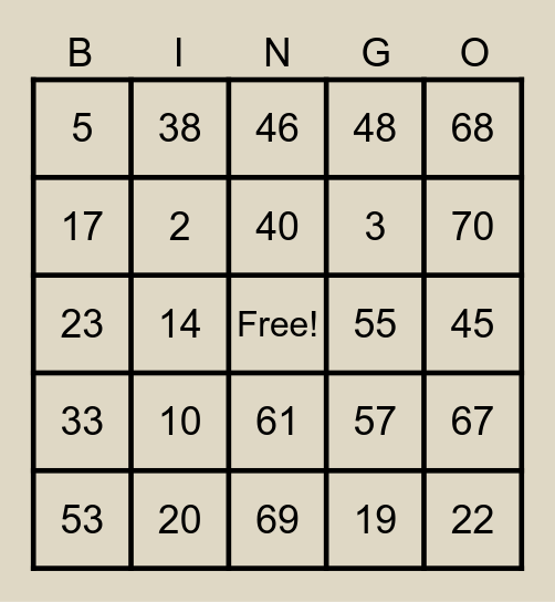 LUCAS FAMILY BINGO Card