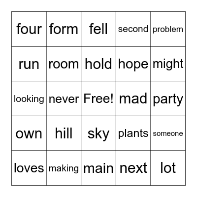 LF-Q3 Sight Word Bingo Card
