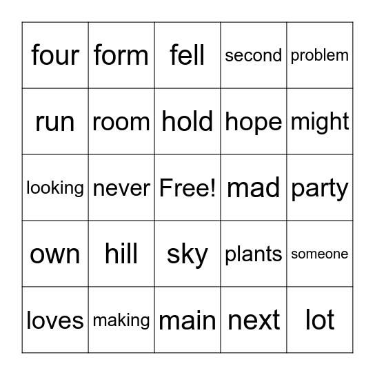 LF-Q3 Sight Word Bingo Card