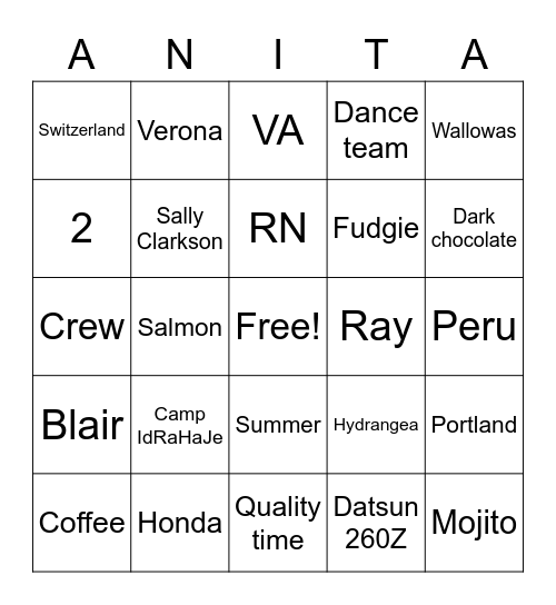 Aningo Bingo Card