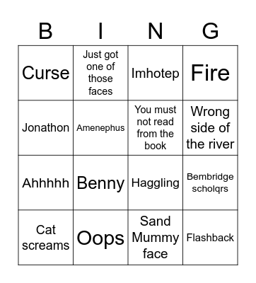 The Mummy Bingo Card