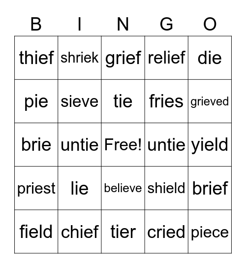 Long i and Long e Bingo Card