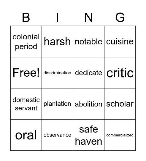 BHM Bingo Card