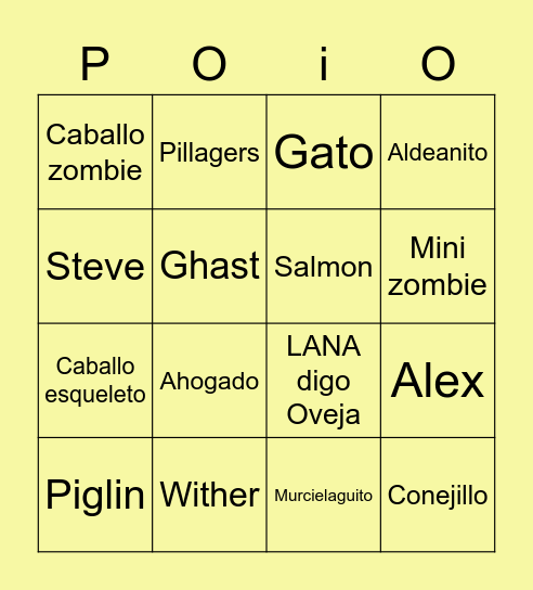 Mobs de minecaft >:3 Bingo Card