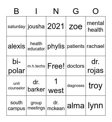 south campus Bingo Card