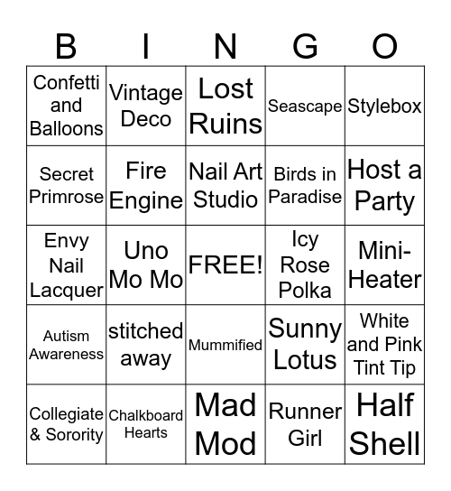 Jamberry Catalog Bingo Card