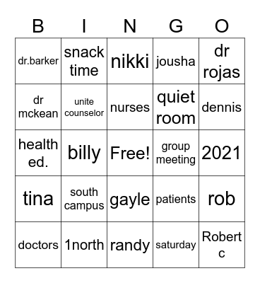 south campus Bingo Card