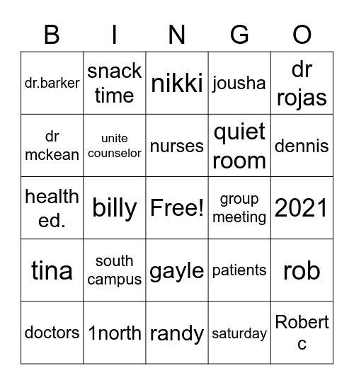 south campus Bingo Card