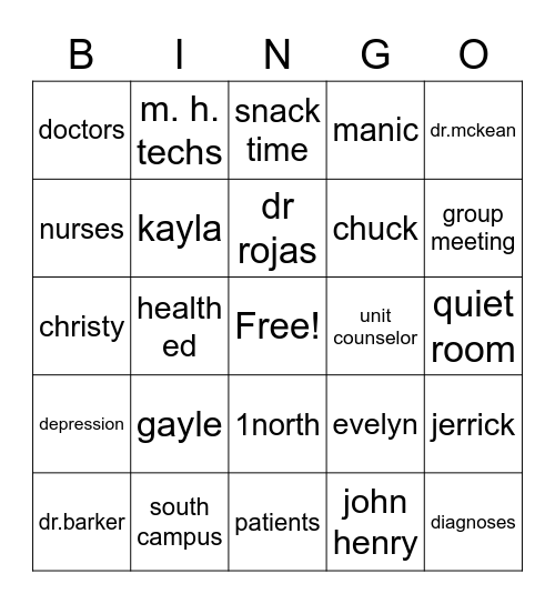 south campus Bingo Card