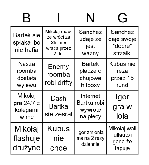 Super drużyna bingo Card